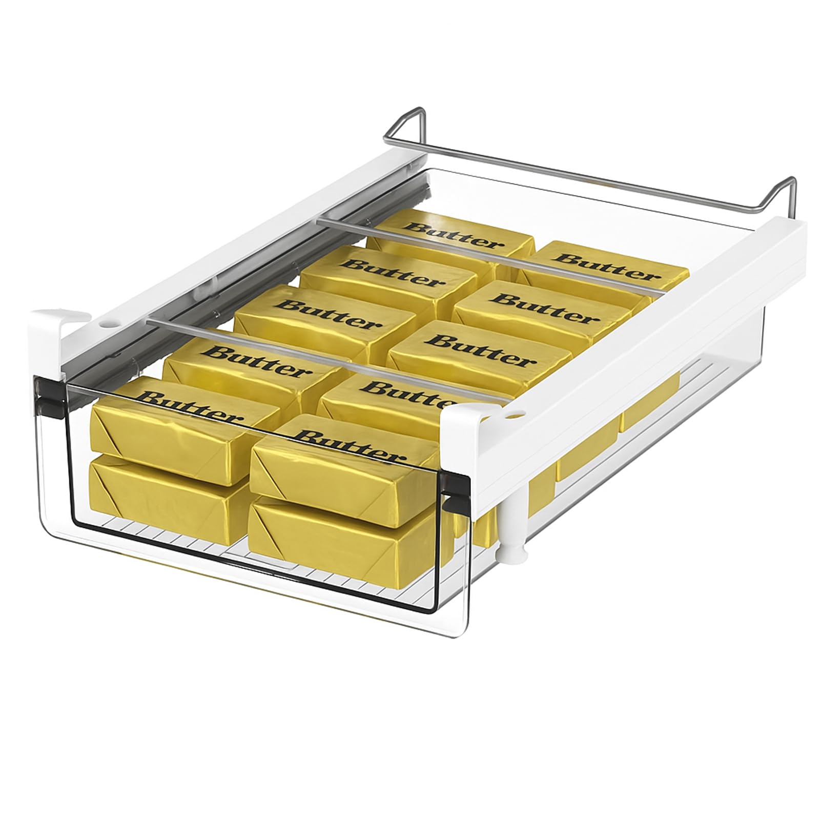 Vacane cajón refrigerador bajo estante para ordenar yogures y verduras.