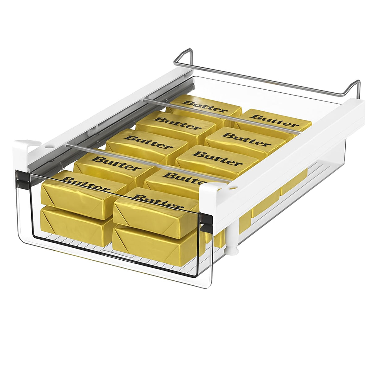 Vacane cajón refrigerador bajo estante para ordenar yogures y verduras.