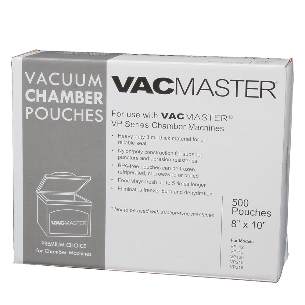 VacMaster 40722 bolsas de cámara con sellado fuerte y claridad para identificar alimentos.
