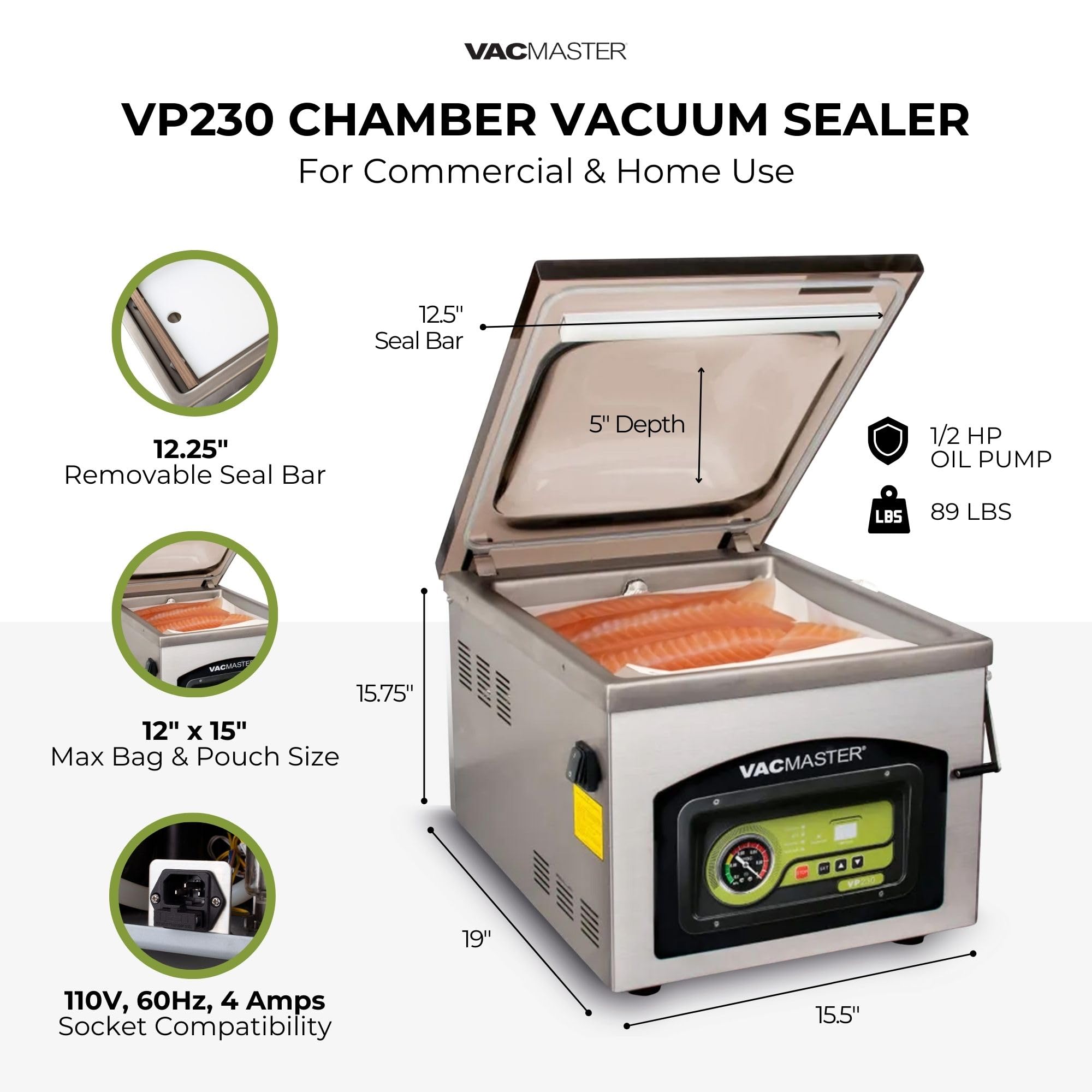 Vacmaster VP230: panel de controles fácil de usar para sellado rápido.