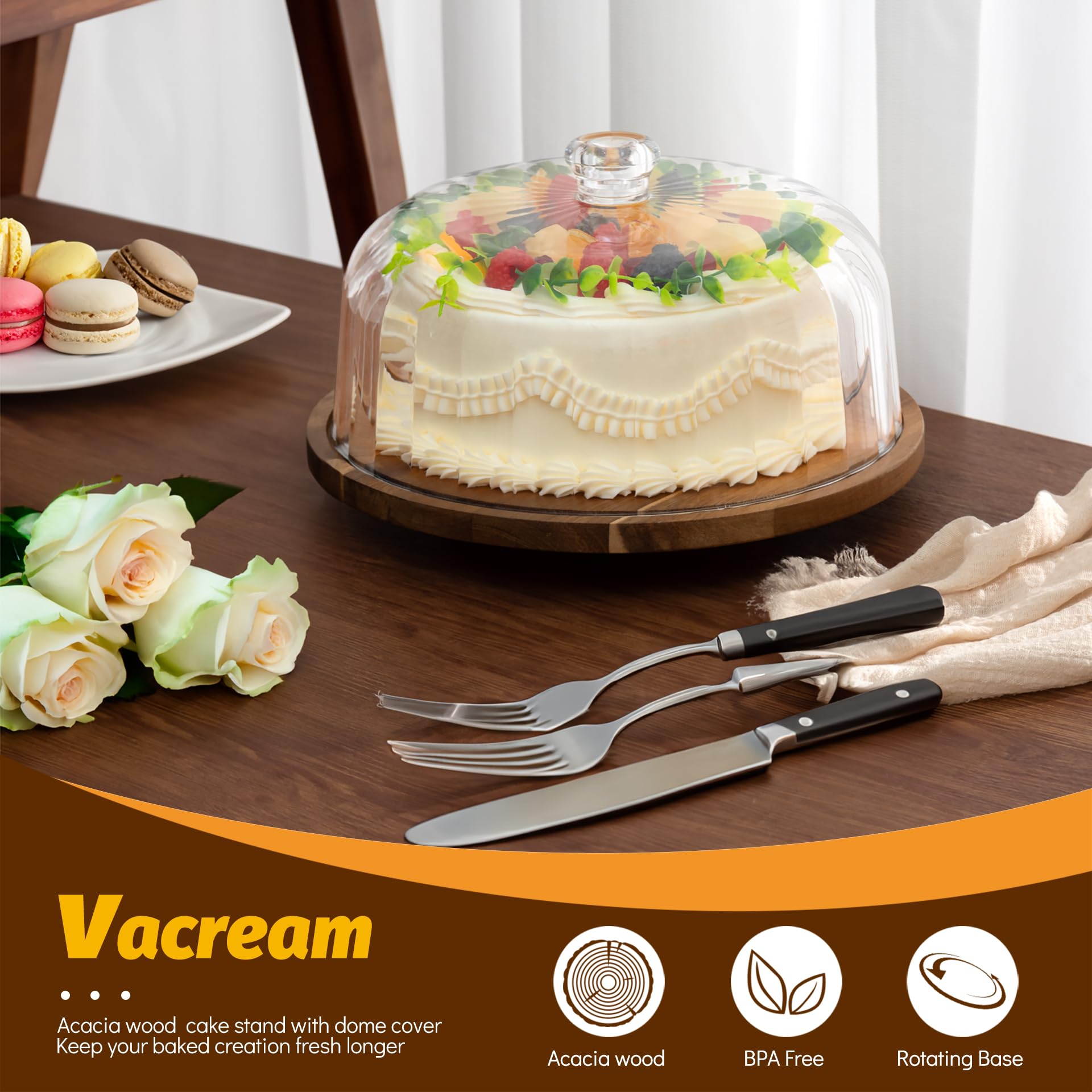 Vacream base rotatoria 360 para cortar y exhibir con facilidad.