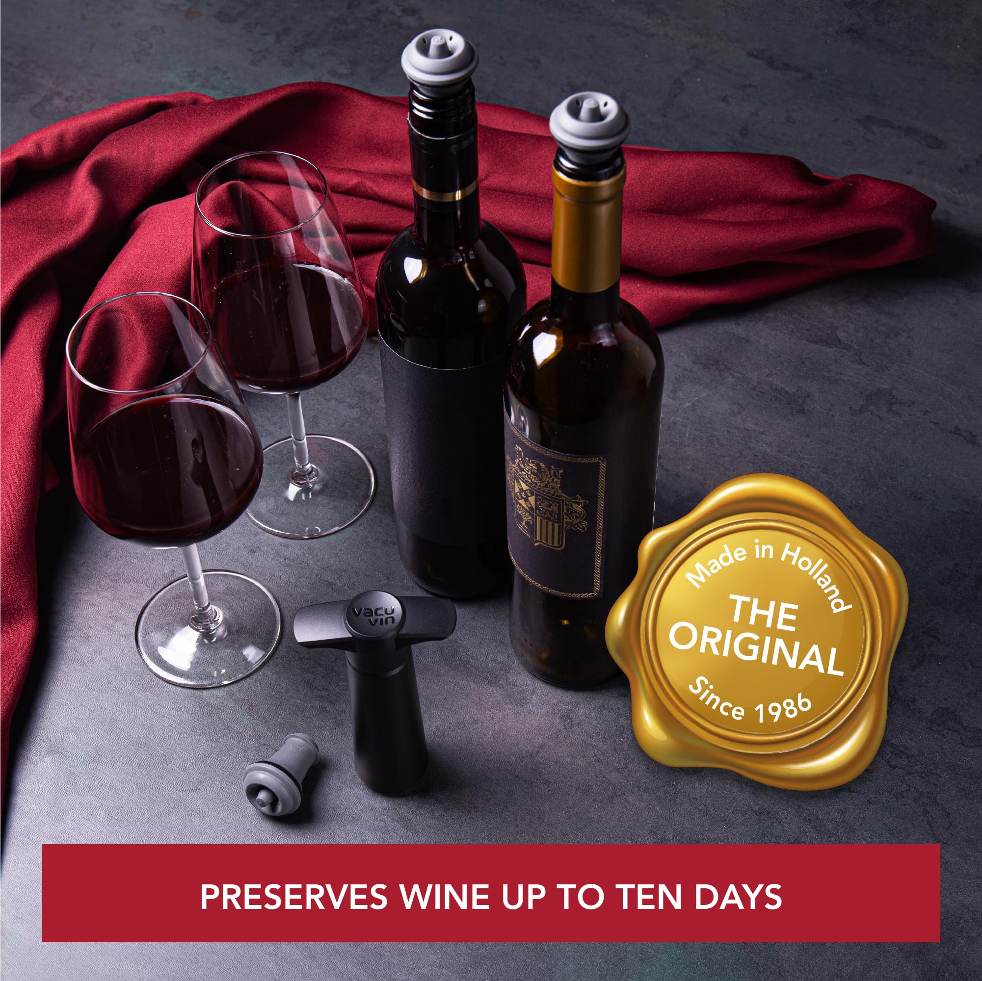 Primer plano de tapa Vacu Vin, ideal para conservar vinos abiertos