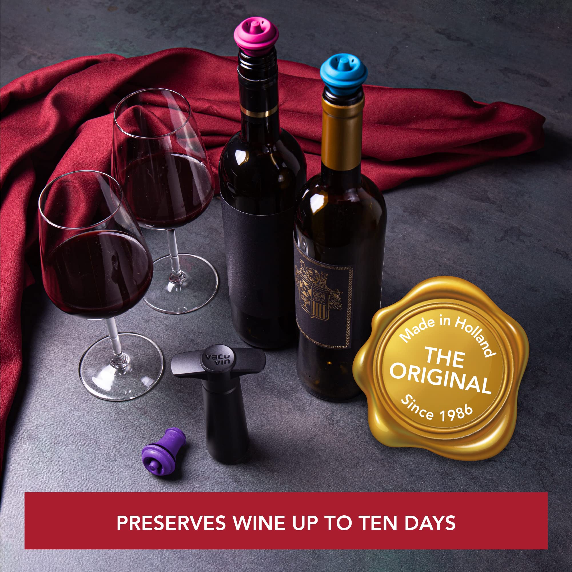 Tapones Vacu Vin de vino multicolor para sellado rápido y práctico