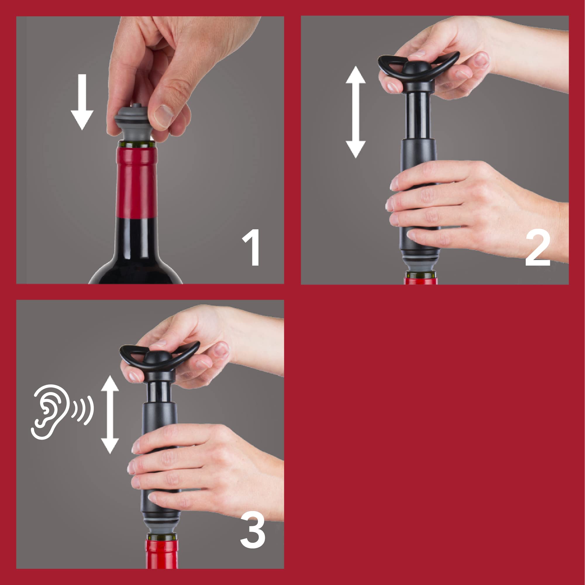 Vacuvin Concerto cuatro tapones reutilizables para diferentes botellas.