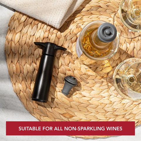 Vacu Vin: uso sencillo, inserta el tapón y retira el aire para conservar vino.