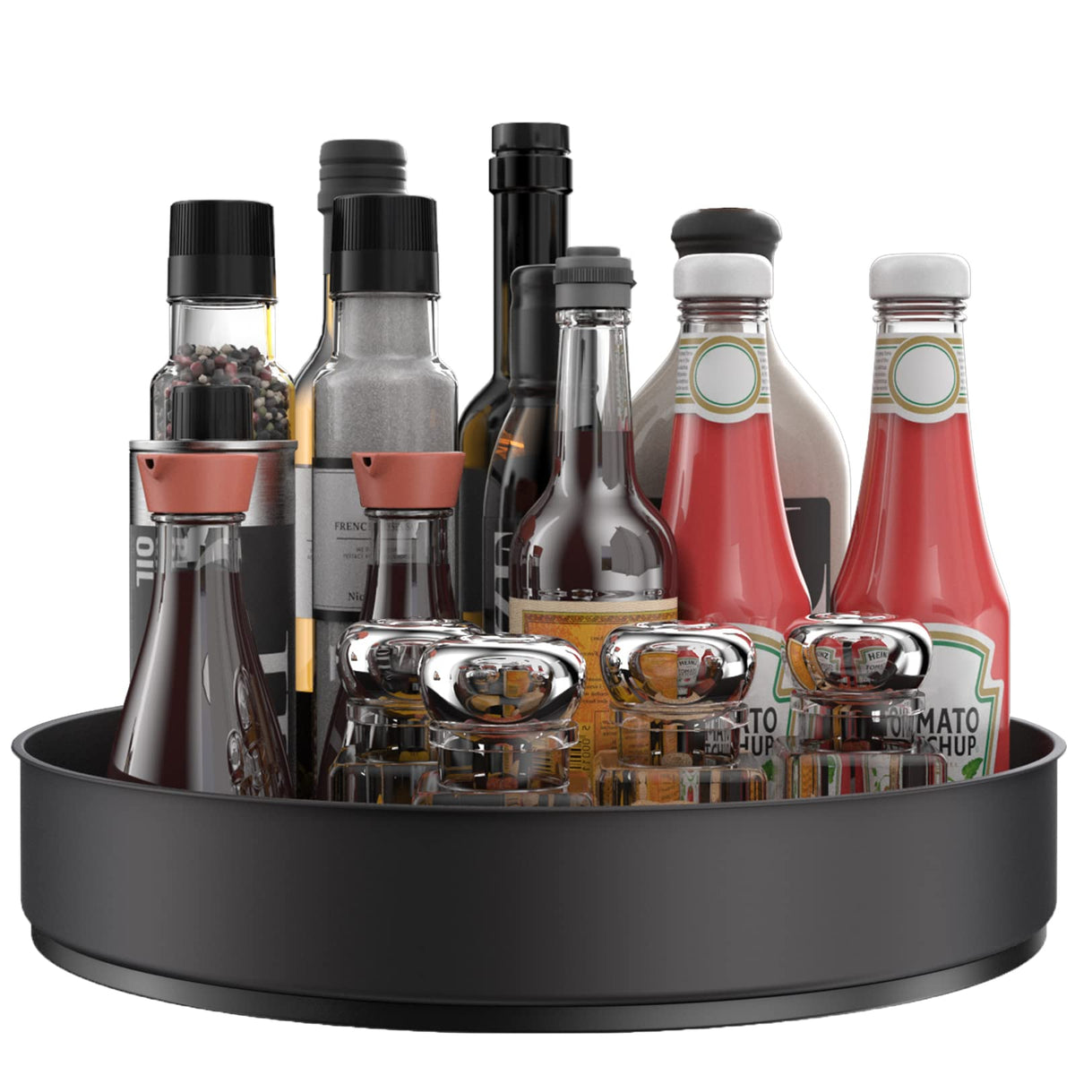 VAEHOLD Lazy Susan en acero inoxidable negro, rotador para gabinetes esquineros, fácil acceso.