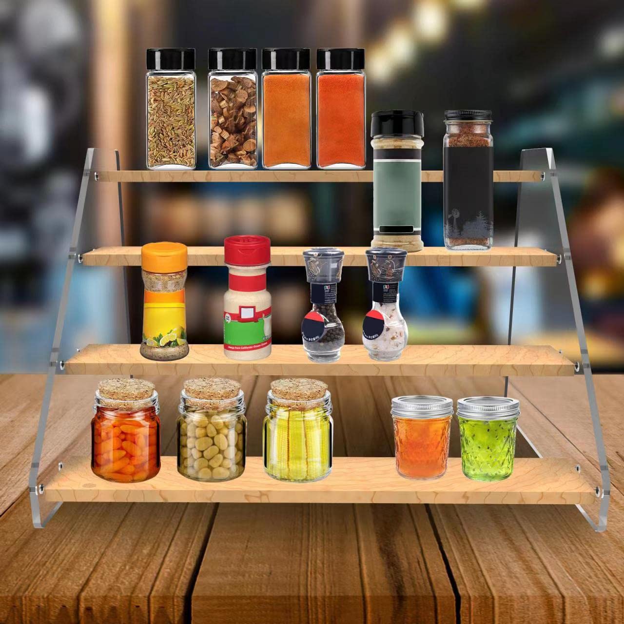 VAEHOLD muestra colecciones en estante, organizador elegante para figuras y especias.