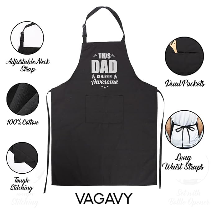 VAGAVY delantal 100% algodón negro, cómodo para uso diario.