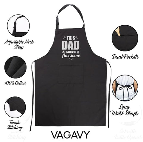 VAGAVY delantal 100% algodón negro, cómodo para uso diario.
