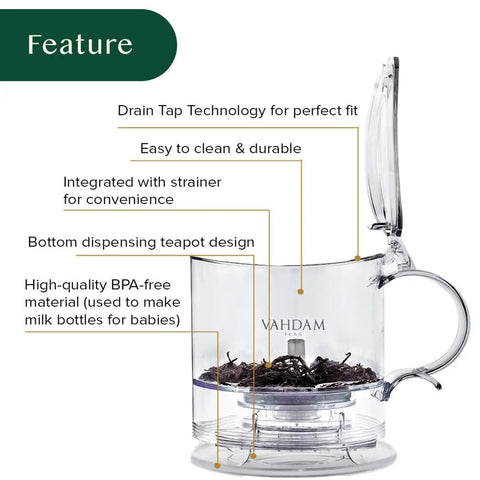 VAHDAM Imperial Tea Infuser Tetera acabado brillante que añade elegancia diaria.
