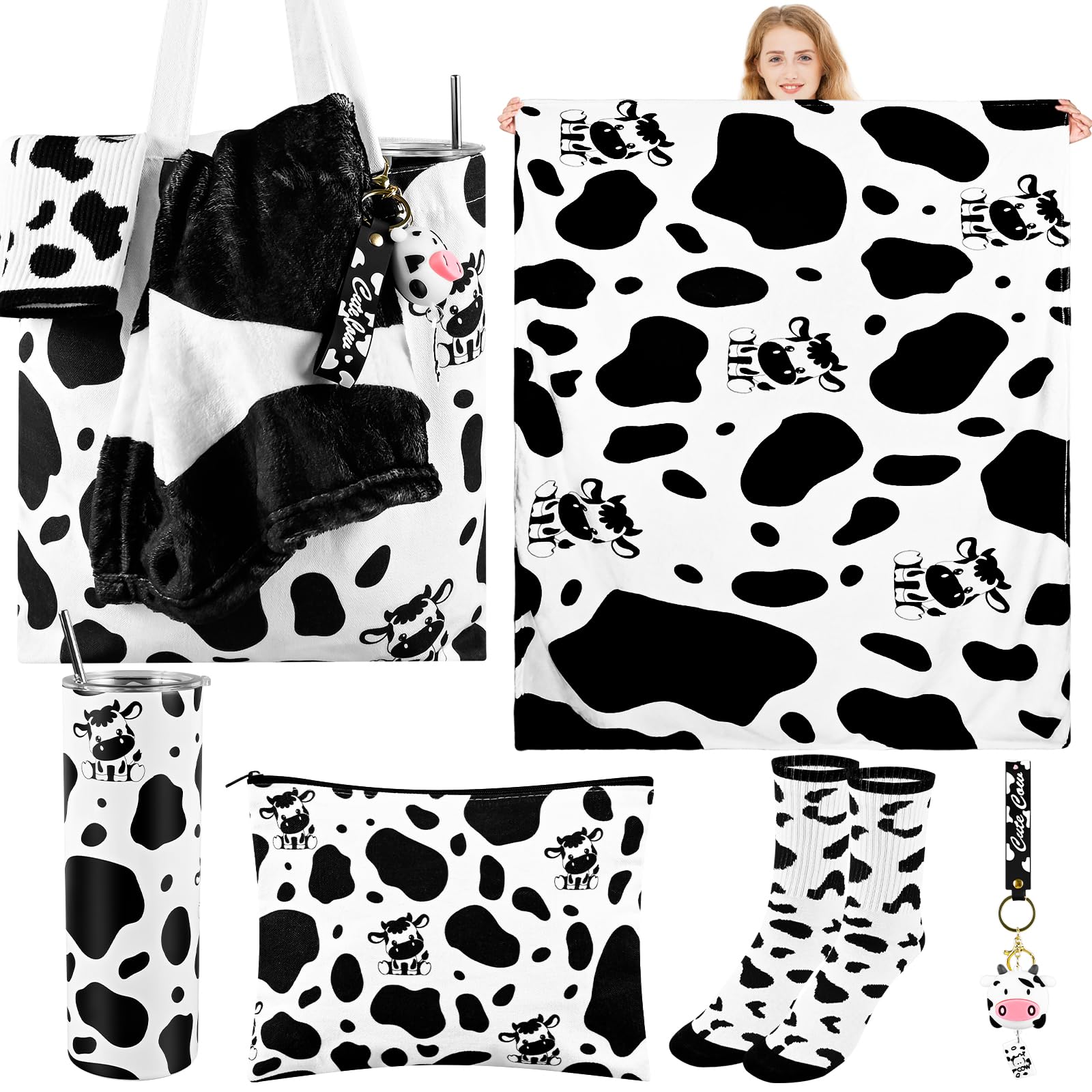 Manta VAIPI de franela con estampado vaca, suave y cálida para noches acogedoras