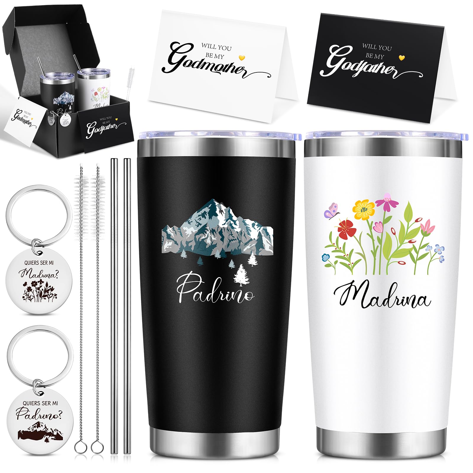 VAIPI tumbler insulado de 20 onzas con diseño padrino-madrina, ideal para bebidas.