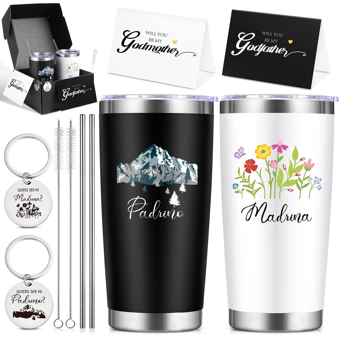 VAIPI tumbler insulado de 20 onzas con diseño padrino-madrina, ideal para bebidas.