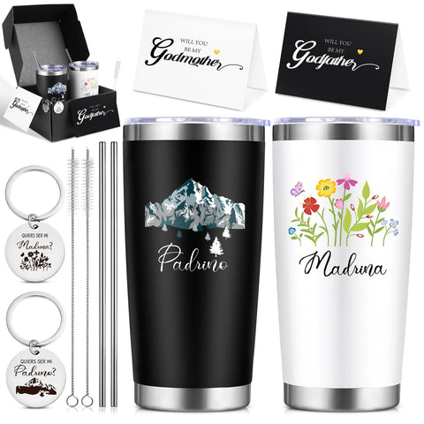 VAIPI tumbler insulado de 20 onzas con diseño padrino-madrina, ideal para bebidas.
