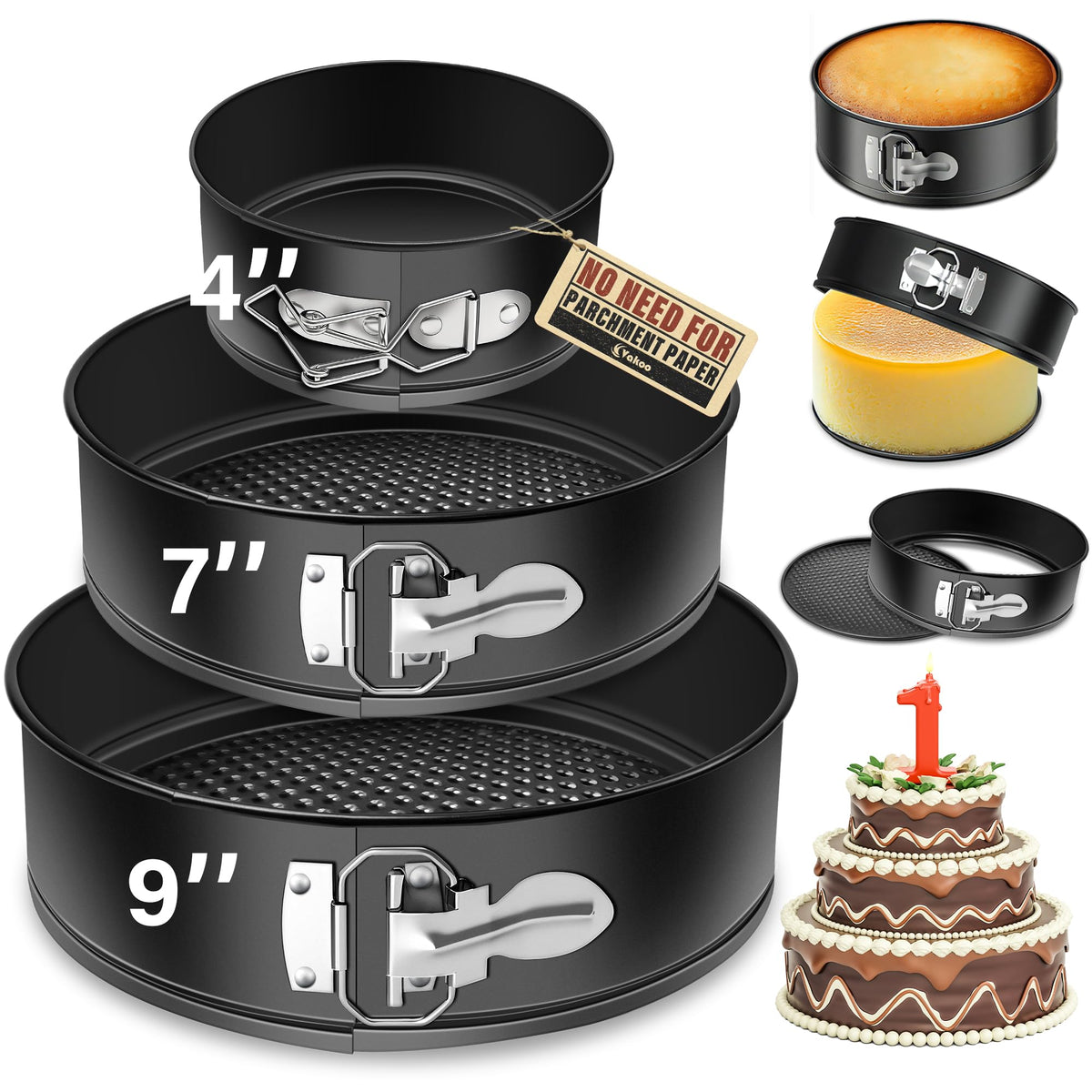 Vakoo molde desmontable para pasteles de 4 pulgadas, desmolde limpio y rápido
