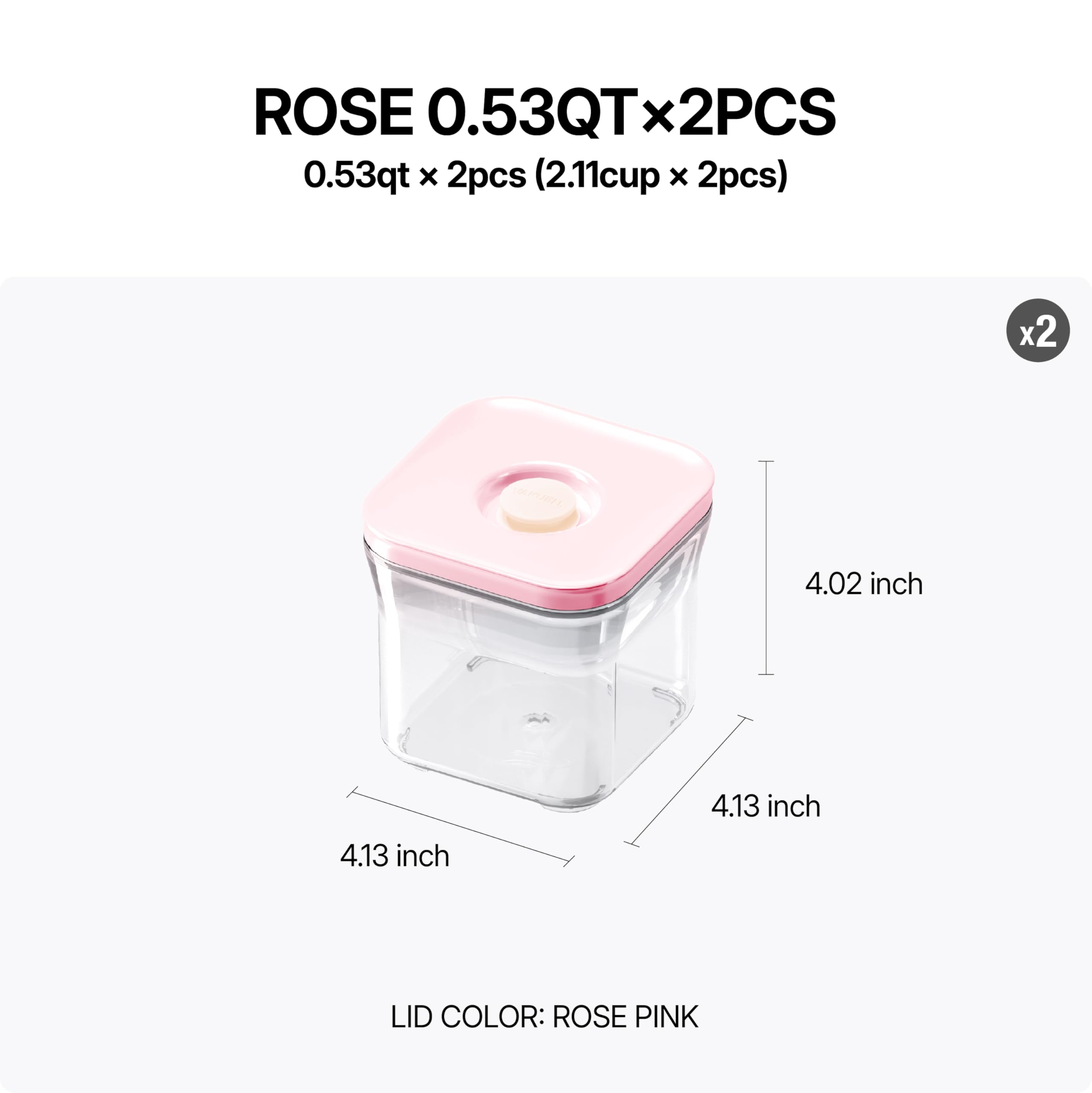 VAKUEN recipiente rectangular 0,5 L rosado con tapa para uso diario