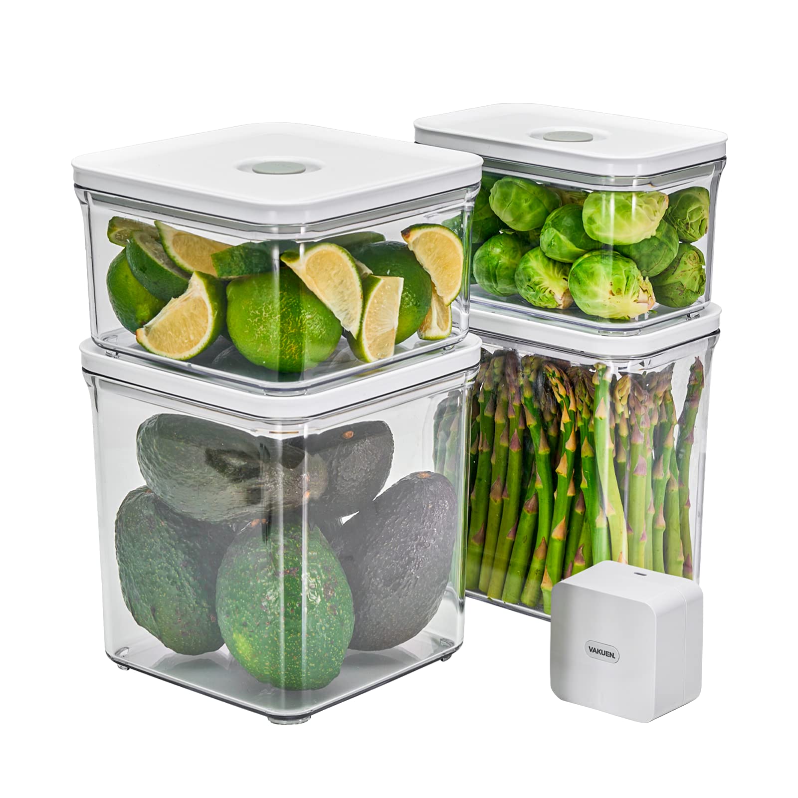 Conjunto de 4 recipientes VAKUEN con sellador para almacenamiento sin fugas.