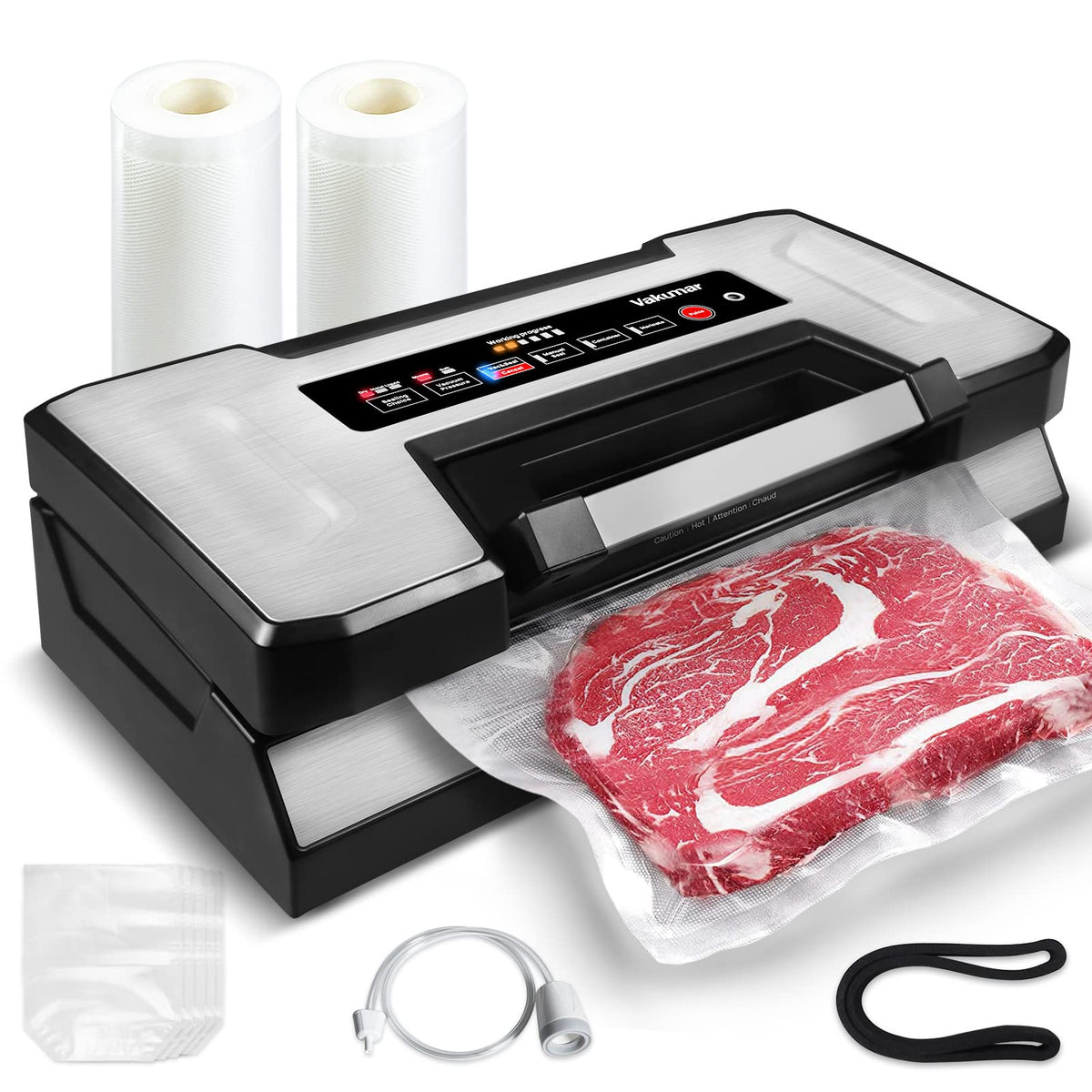 Vakumar sellador al vacío frontal, diseño compacto y uso sencillo para conservar alimentos.