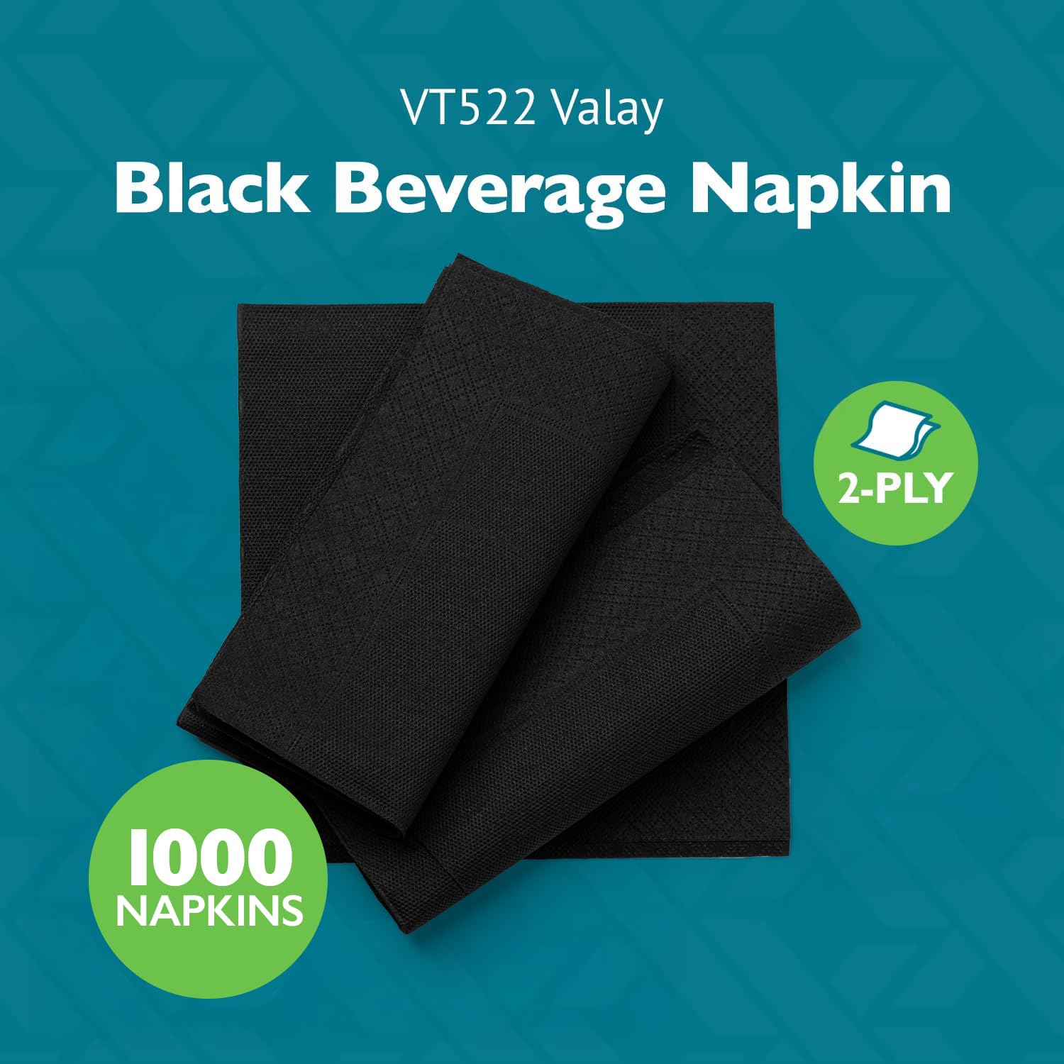 Valay Morcon servilletas negras 2 capas en mesa, textura absorbente para bebidas y aperitivos.
