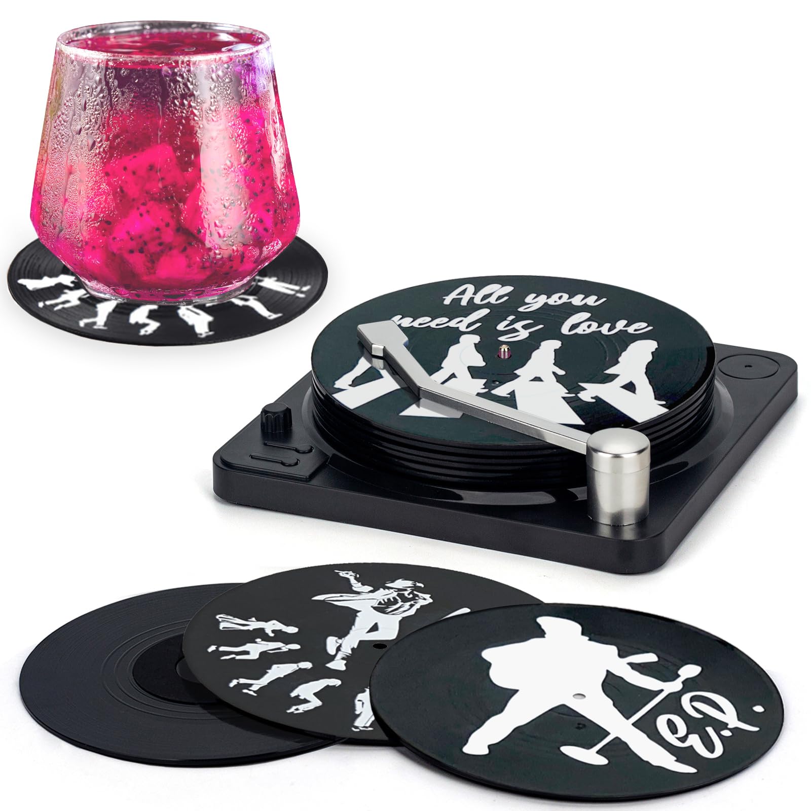 Valdivia posavasos vinilo retro con portadisco en mesa, ideal para decorar con estilo.