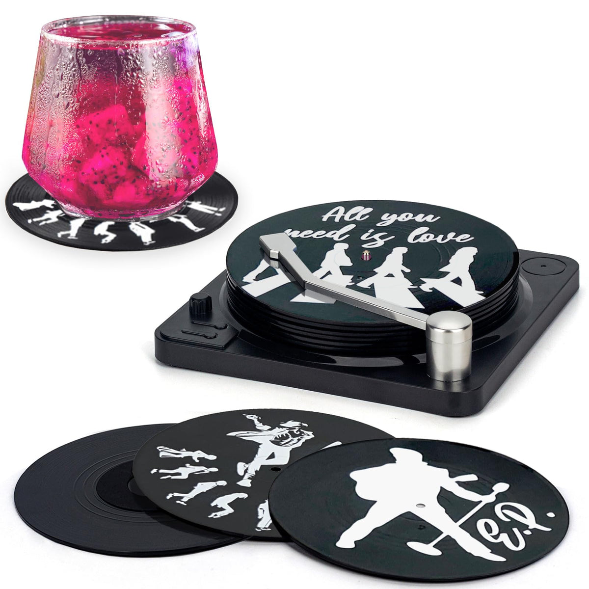 Valdivia posavasos vinilo retro con portadisco en mesa, ideal para decorar con estilo.