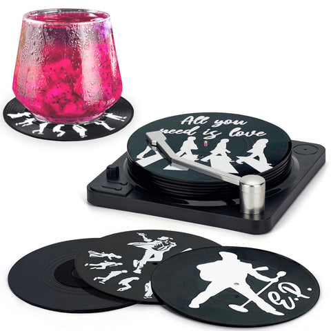 Valdivia posavasos vinilo retro con portadisco en mesa, ideal para decorar con estilo.