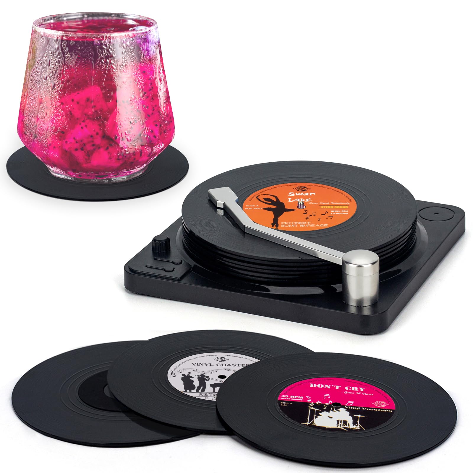 Valdivia posavasos vinilo retro con reproductor, ideal para ambientar tu sala.