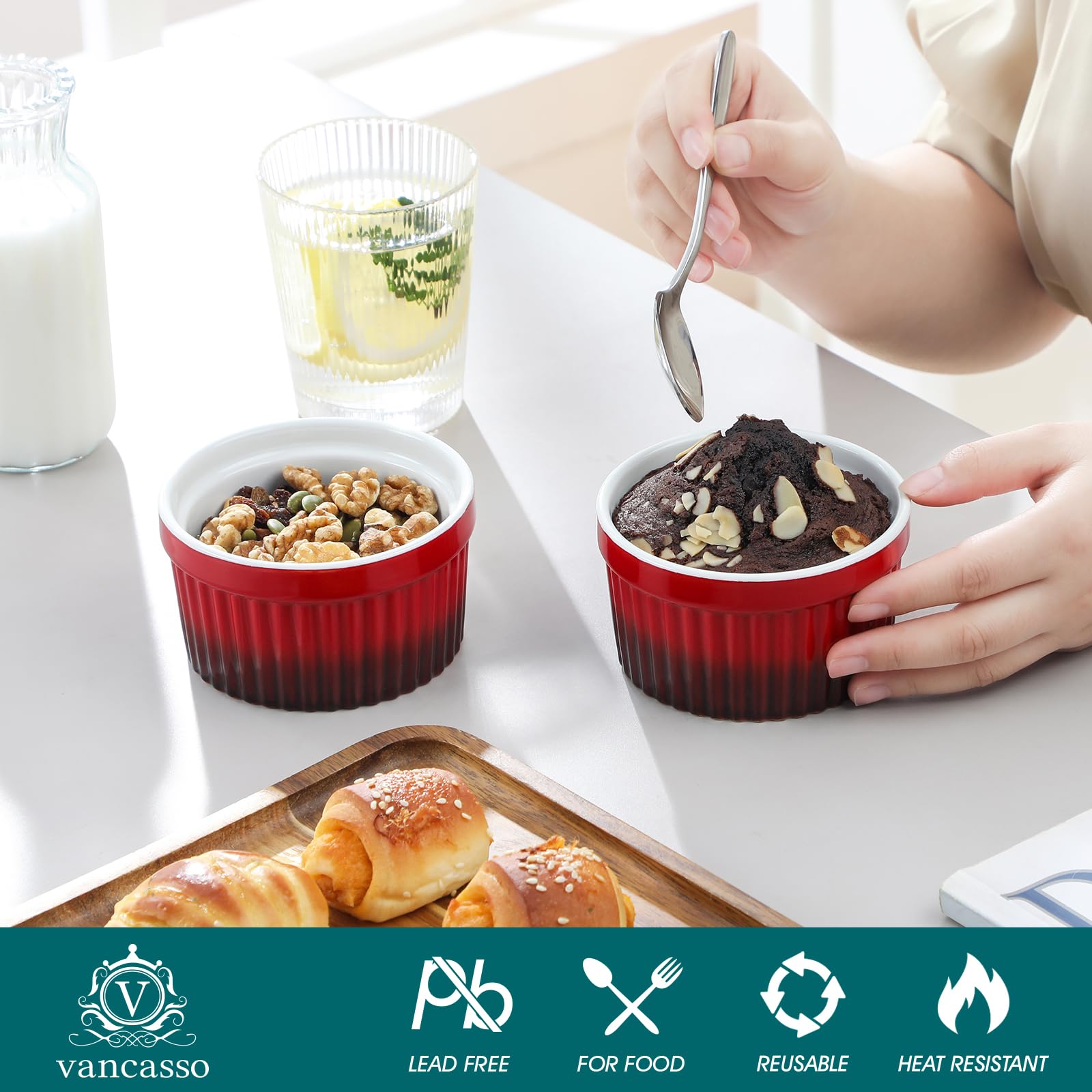 Ramekins Vancasso para hornear creme brulee y postres individuales.