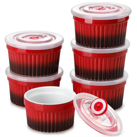 Ramekins Vancasso de 8 oz con tapa y marcador de fechas para frescura.