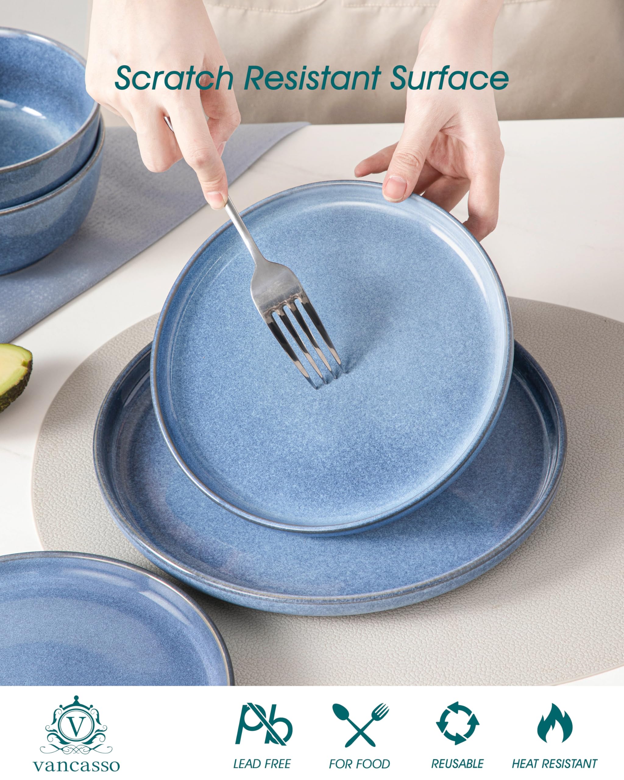 vancasso anya conjunto de platos azul reactivo para comidas diarias.