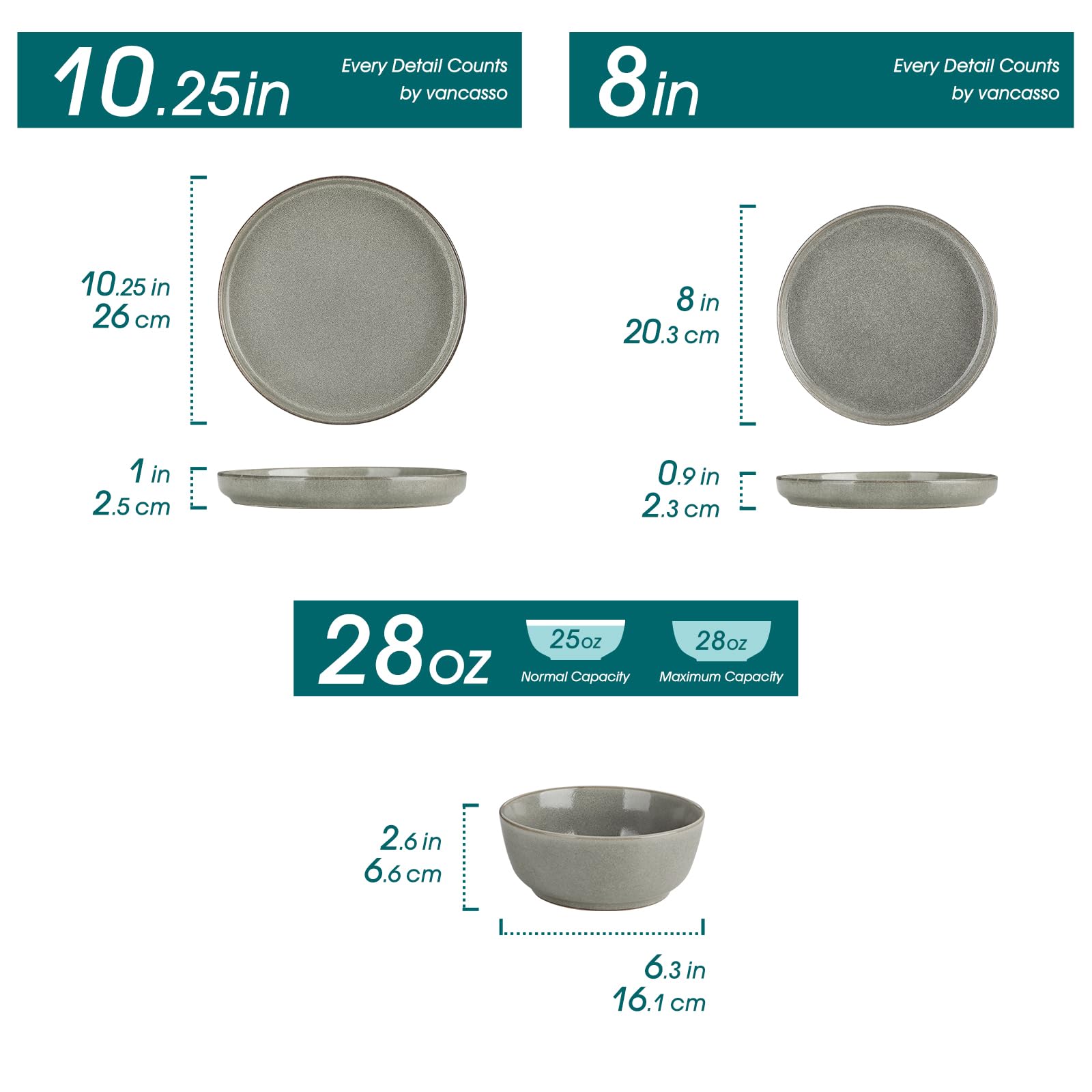 Vancasso ANYA plato ensalada 20 cm, acabado gris piedra, ideal para comidas diarias.