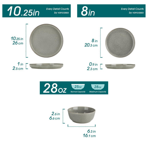 Vancasso ANYA plato ensalada 20 cm, acabado gris piedra, ideal para comidas diarias.