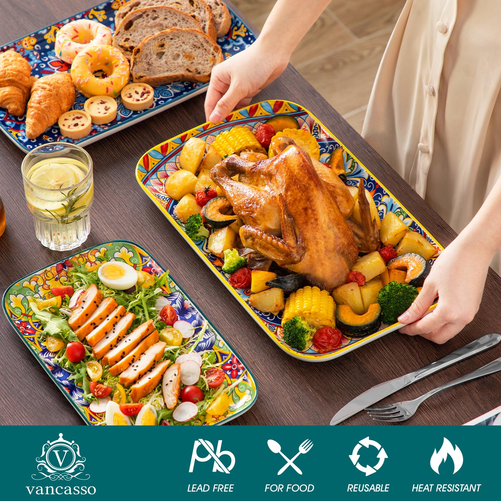 Bandeja rectangular pequeña de vancasso, excelente para postres y porciones individuales