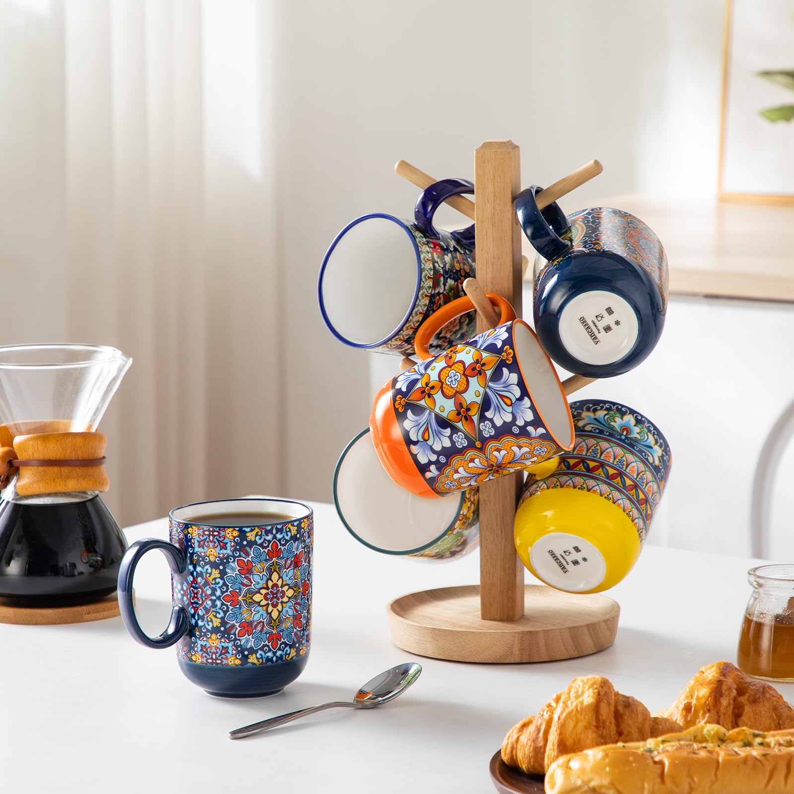 Tazas Boho de Vancasso, aptas para lavavajillas, limpieza sencilla.