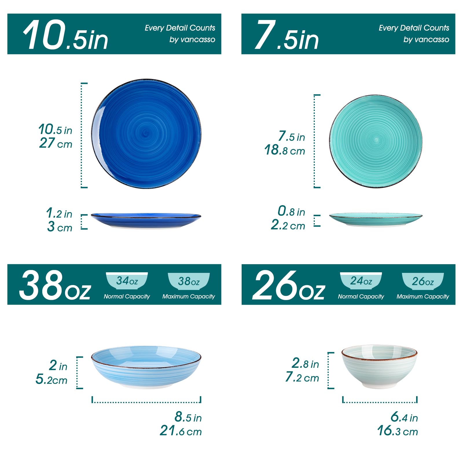 Vancasso Bonita plato llano azul con espirales pintados aporta elegancia diaria