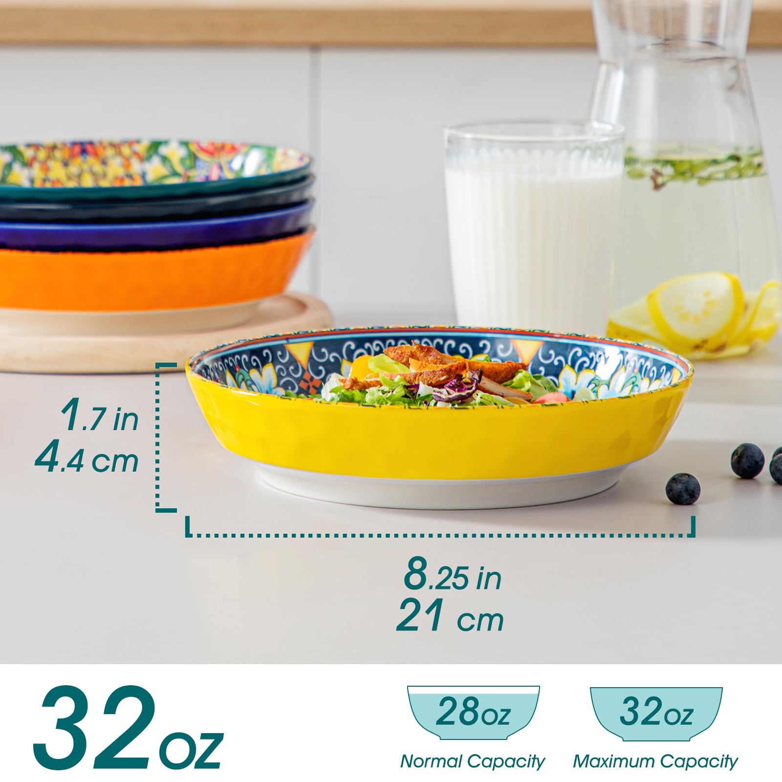 Cuencos de ensalada grandes de Vancasso, cerámica colorida para servir en la mesa.