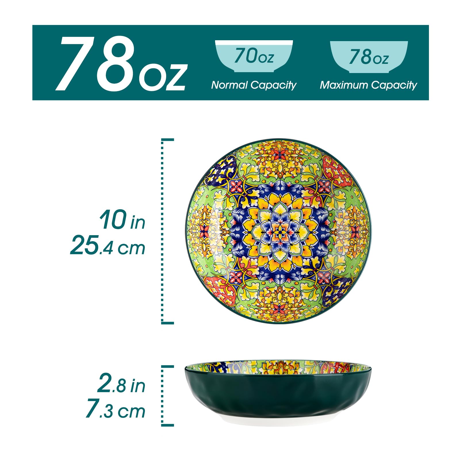 Vancasso, diseño bohemio, ensaladera grande verde con detalle artesanal.
