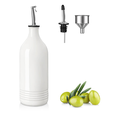 Dispensador Vancasso de aceite cerámico 20oz con acabado blanco en cocina.
