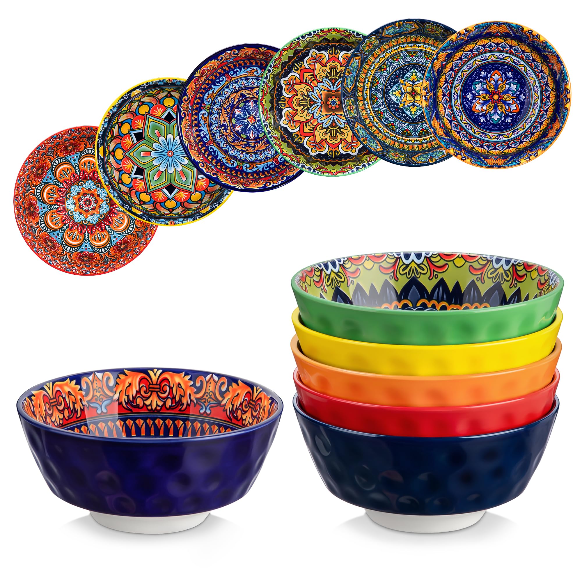 Cuencos de cereal Vancasso KRVI con interior bohemio y colorido exterior.