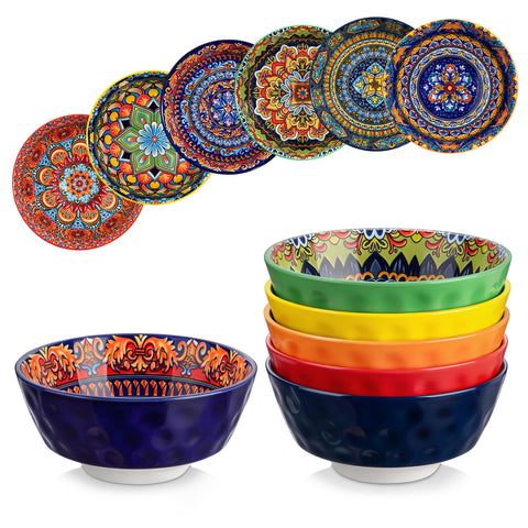 Cuencos de cereal Vancasso KRVI con interior bohemio y colorido exterior.