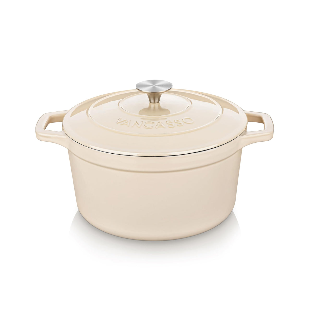 Olla Vancasso de hierro esmaltado 2.5 qt vista frontal, ideal para guisos y horneados.