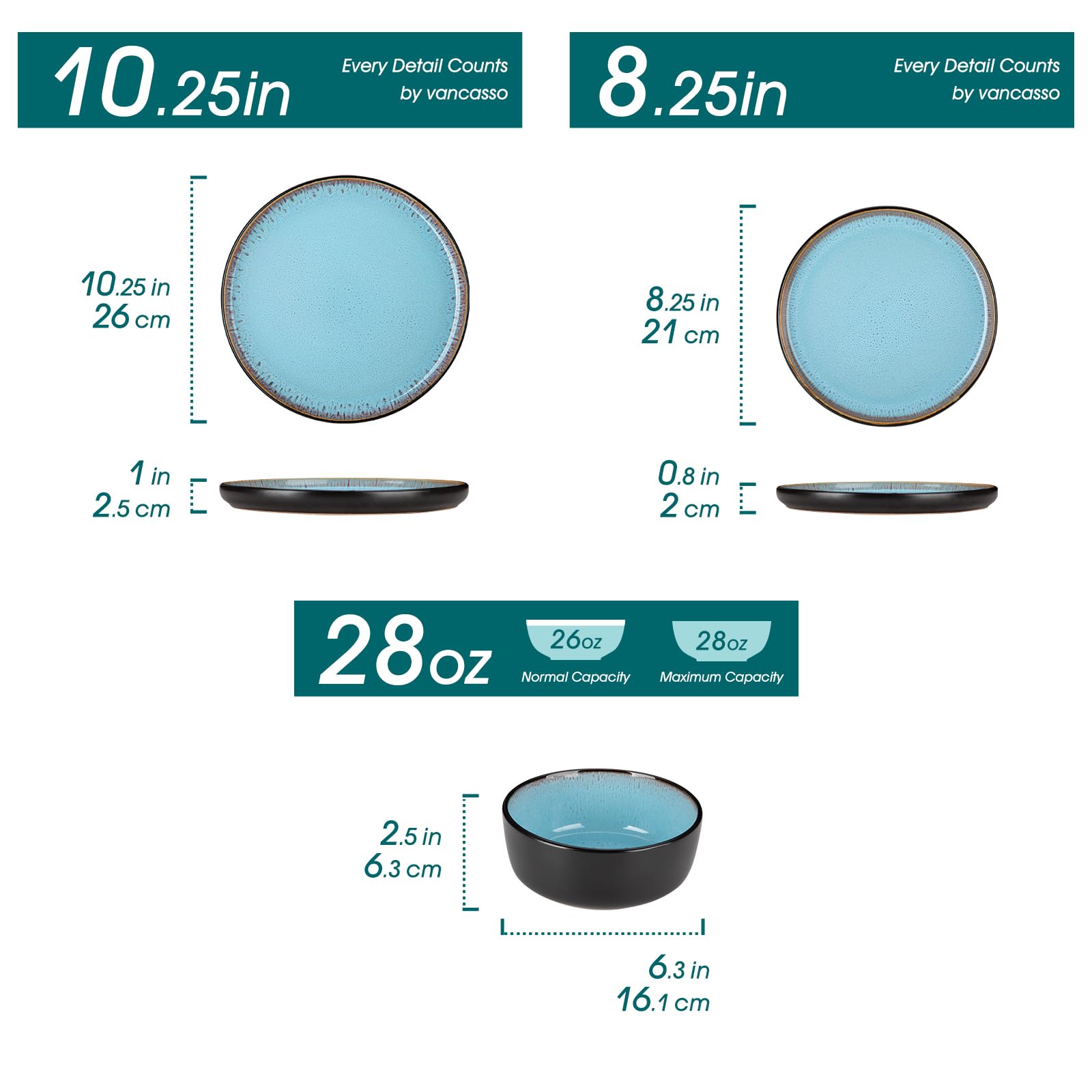 Platos planos Vancasso azul cielo con esmalte duradero y brillo