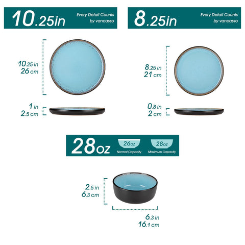 Platos planos Vancasso azul cielo con esmalte duradero y brillo