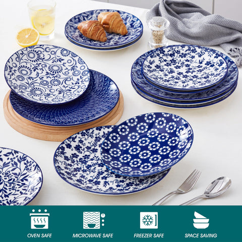 Vancasso Selene: diseño floral azul cobalto en porcelana, ideal para cenas.