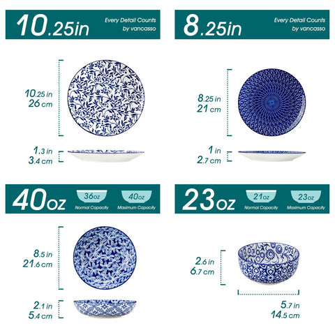 Plato de cena vancasso Selene de 10,25 pulgadas con esmalte azul y blanco.
