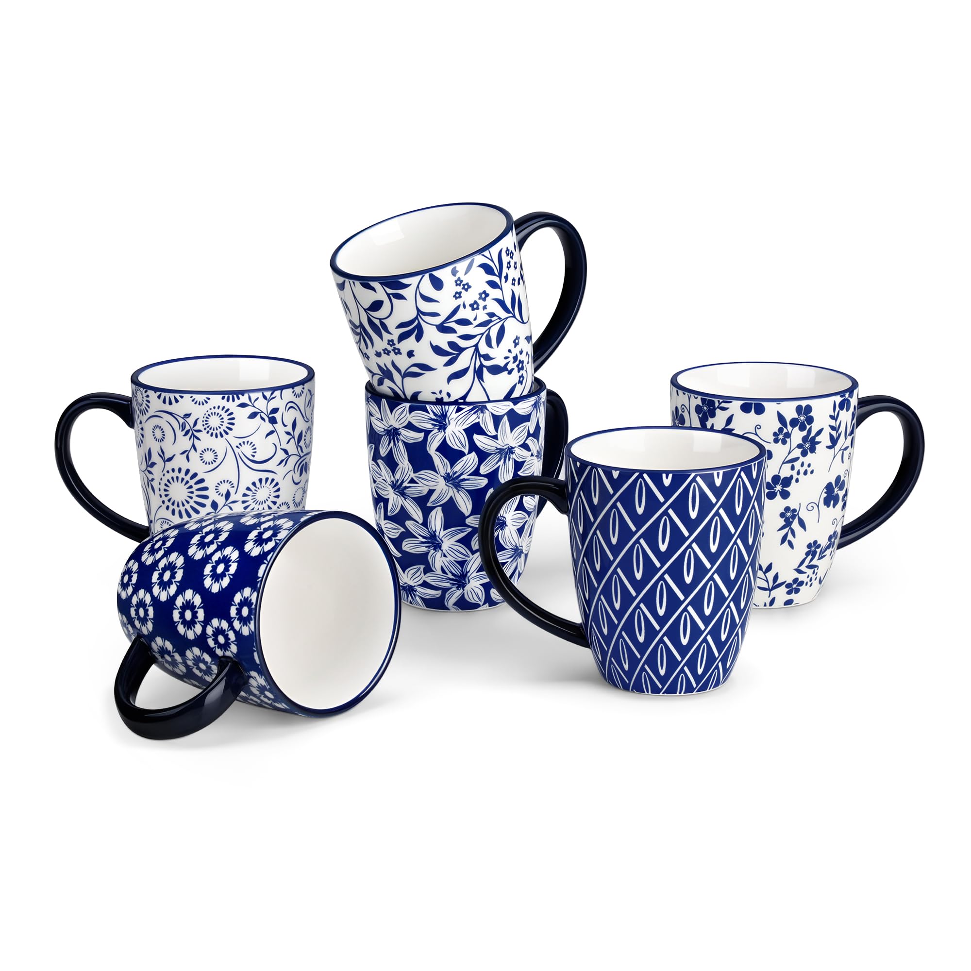 Conjunto SELENE de vancasso, tazas de 12 oz, azul vintage, con asa ergonómica para sostener.
