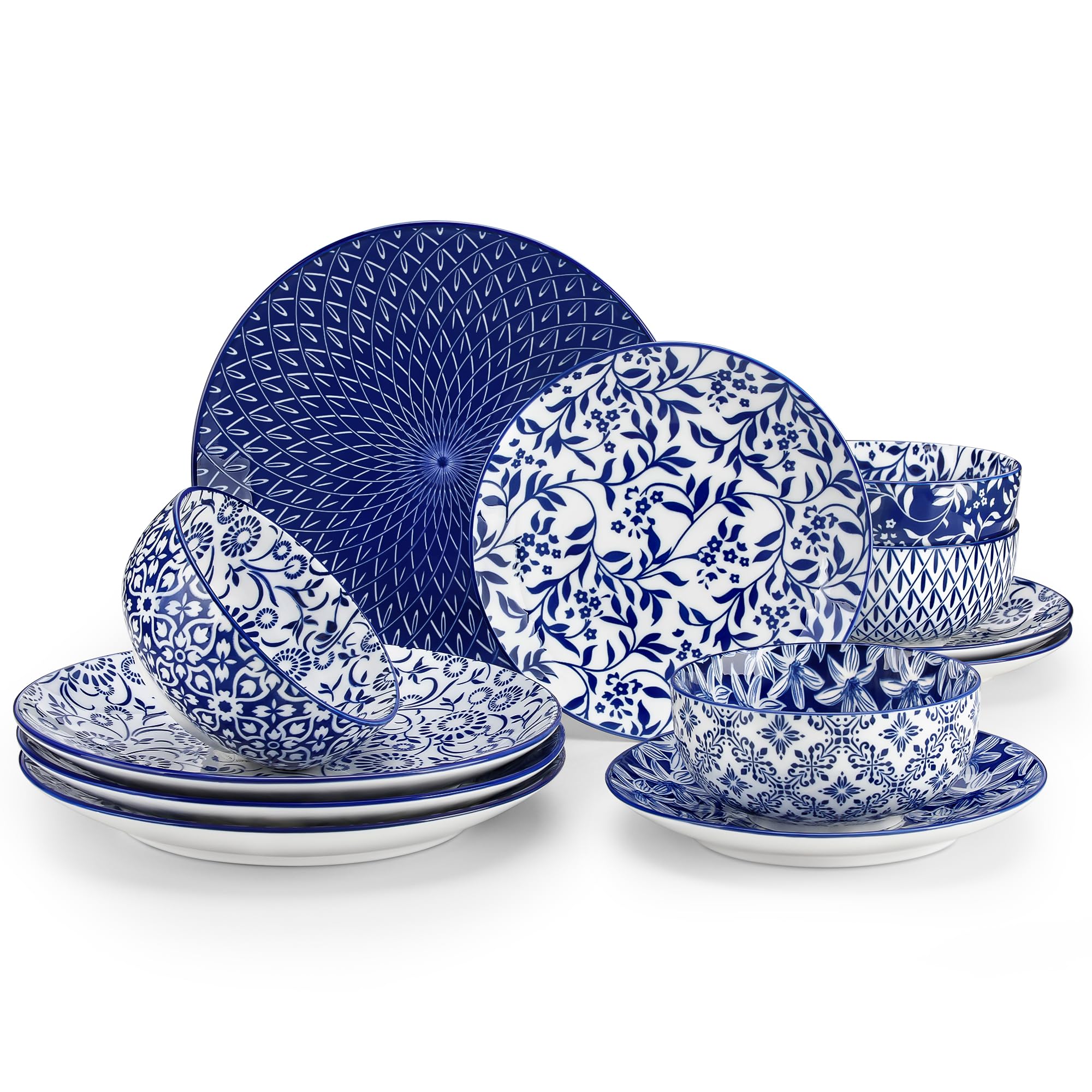 Tazón de cereal Vancasso SELENE en cerámica azul y blanco, apto para microondas y lavavajillas.