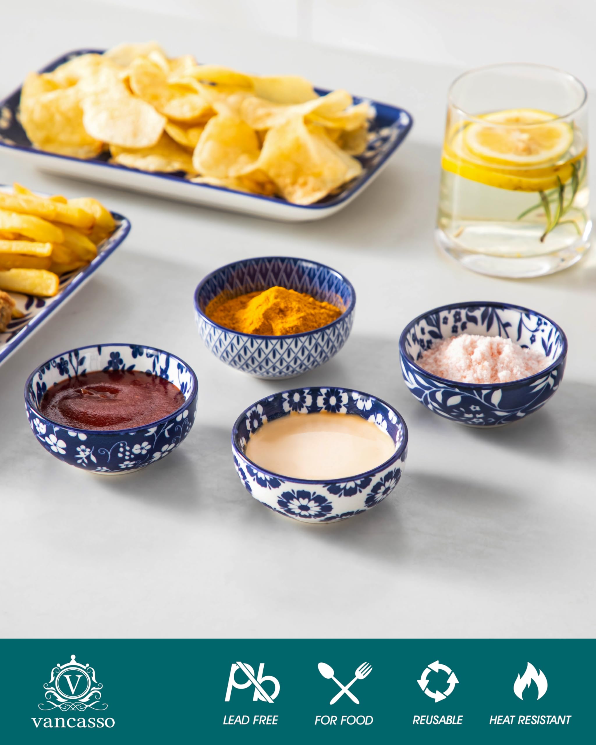 Vancasso Selene tazones mini dip para wasabi, servicio rápido y ordenado