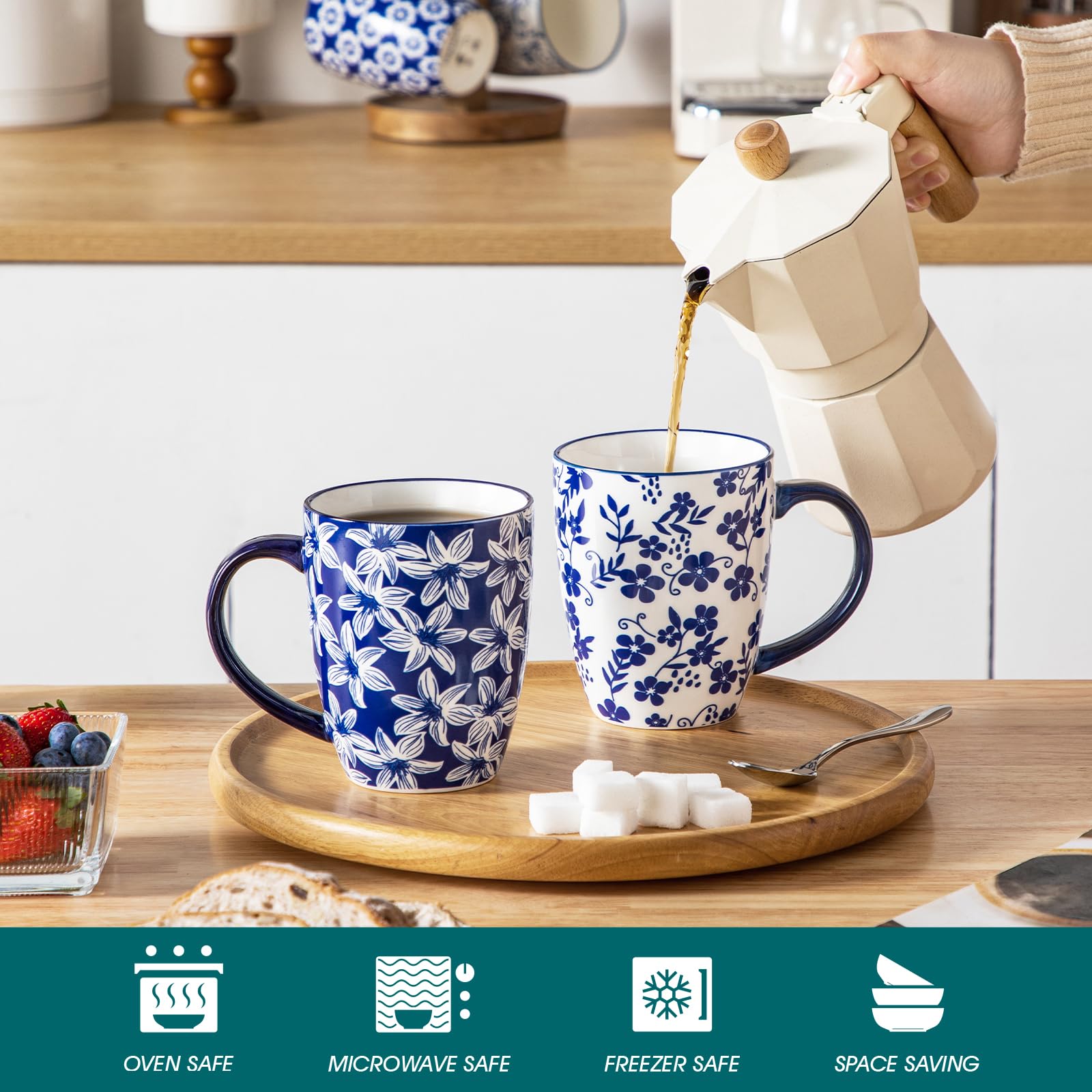 Uso diario con gran capacidad 16oz para café, té o chocolate caliente.
