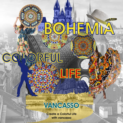 Conjunto de platos Vancasso SIMI en colorido bohemio para coleccionar.